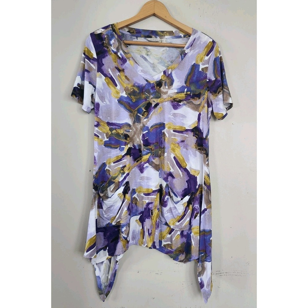LOGO by Lori Goldstein Womens M Watercolor Print Sharkbite Layering Top Tunic